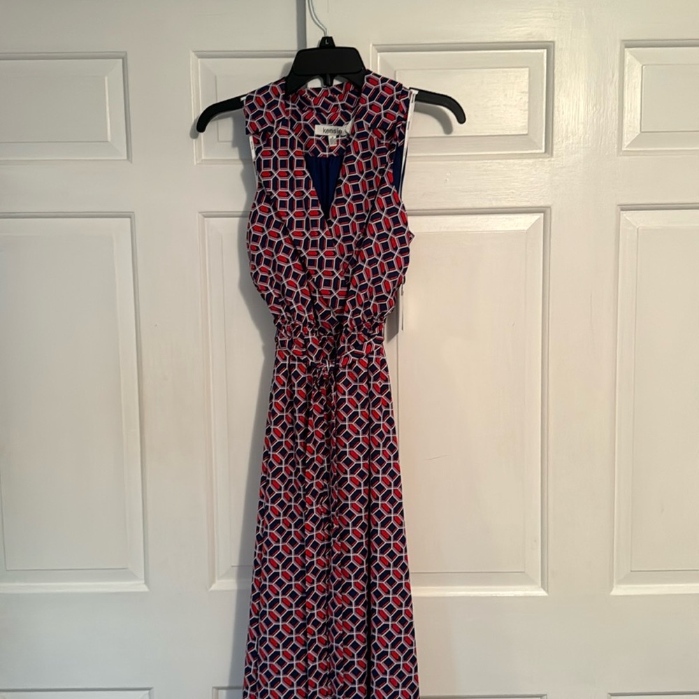 Kenzie red and blue geometric patterned dress